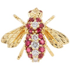 Rosenthal Diamond Ruby Yellow Gold Bee Brooch