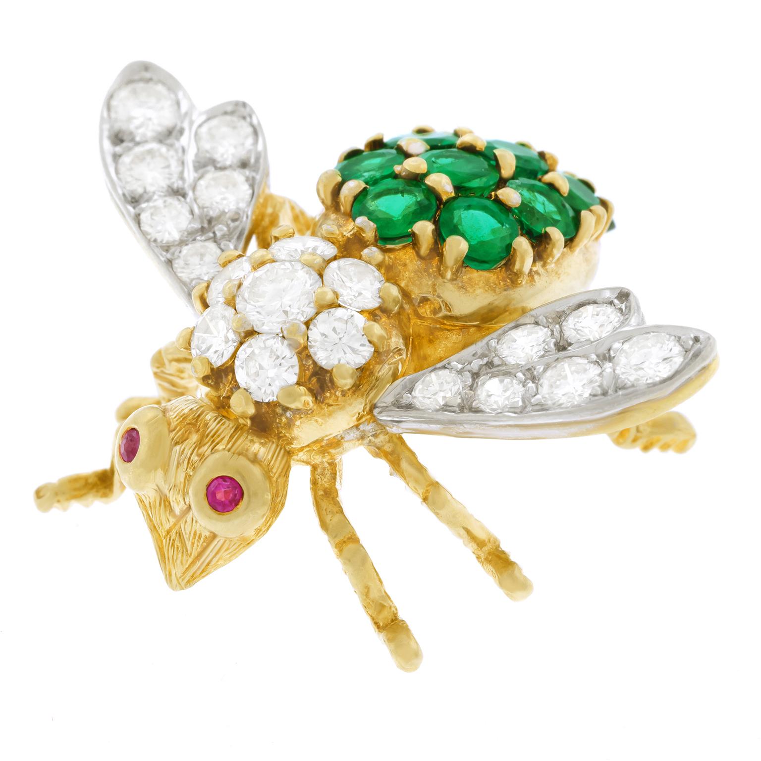Rosenthal Emerald and Diamond Set Bee Brooch In Excellent Condition In Litchfield, CT