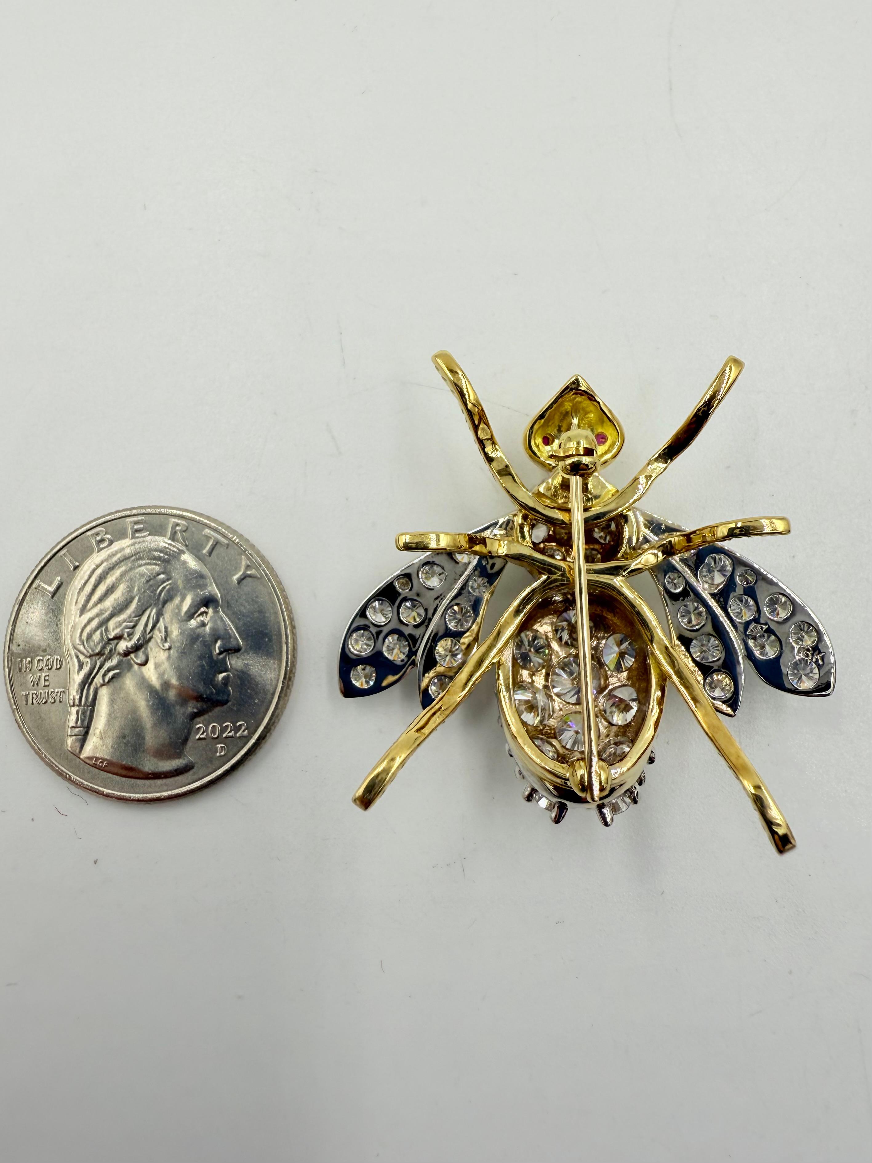 Rosenthal Extra Large Diamond Ruby Gold Bee Brooch Circa 1970s For Sale ...