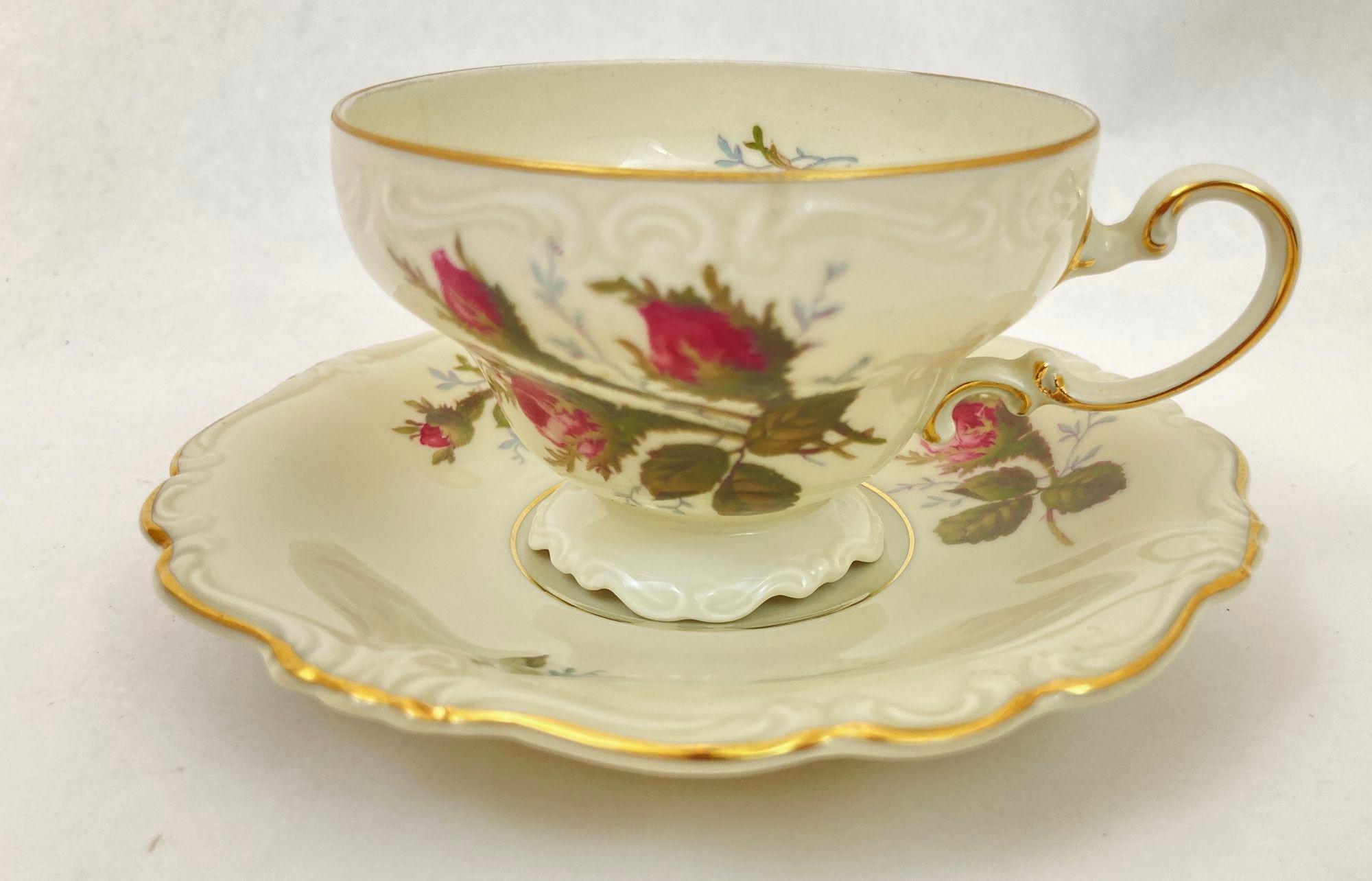 Juego de taza y platillo de pie Rosenthal Rosa musgo Pompadour Porcelana 1958 en venta 6
