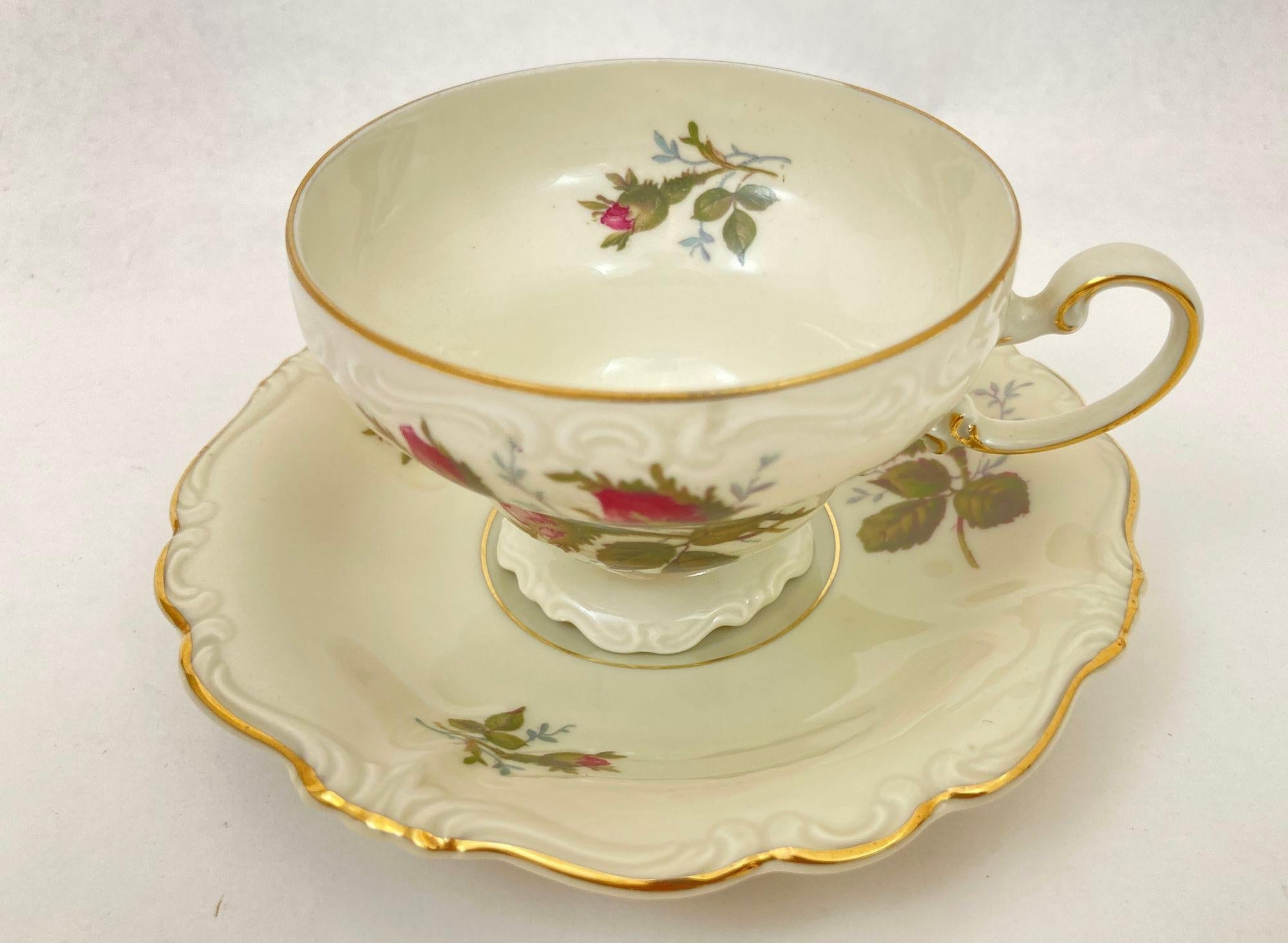 Juego de taza y platillo de pie Rosenthal Rosa musgo Pompadour Porcelana 1958 en venta 7