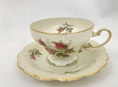Rosenthal Footed Demitasse Cup and Saucer Set Moss Rose Pompadour Porcelain 1958