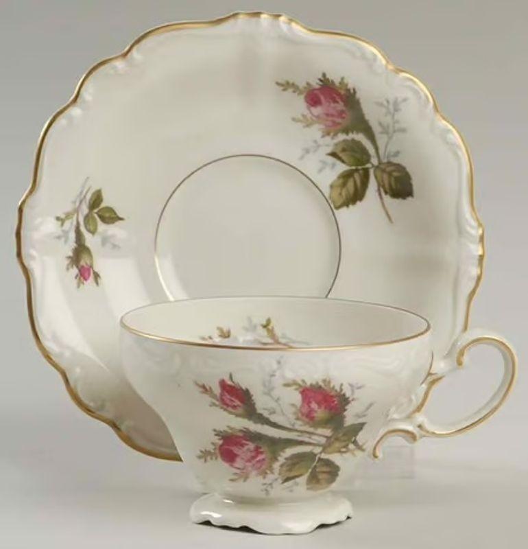 Juego de taza y platillo de pie Rosenthal Rosa musgo Pompadour Porcelana 1958 Provincial francés en venta