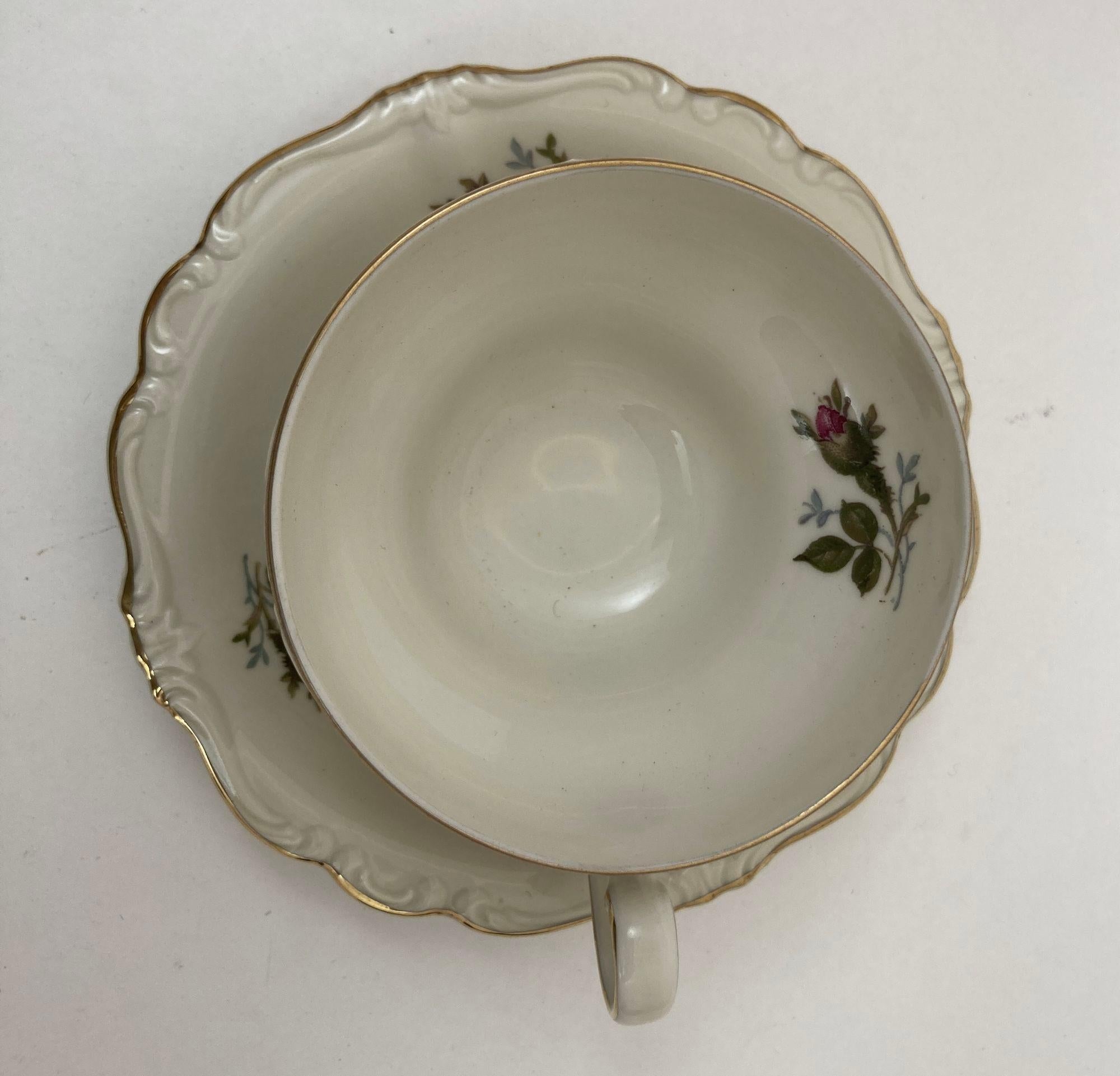 Juego de taza y platillo de pie Rosenthal Rosa musgo Pompadour Porcelana 1958 Alemán en venta