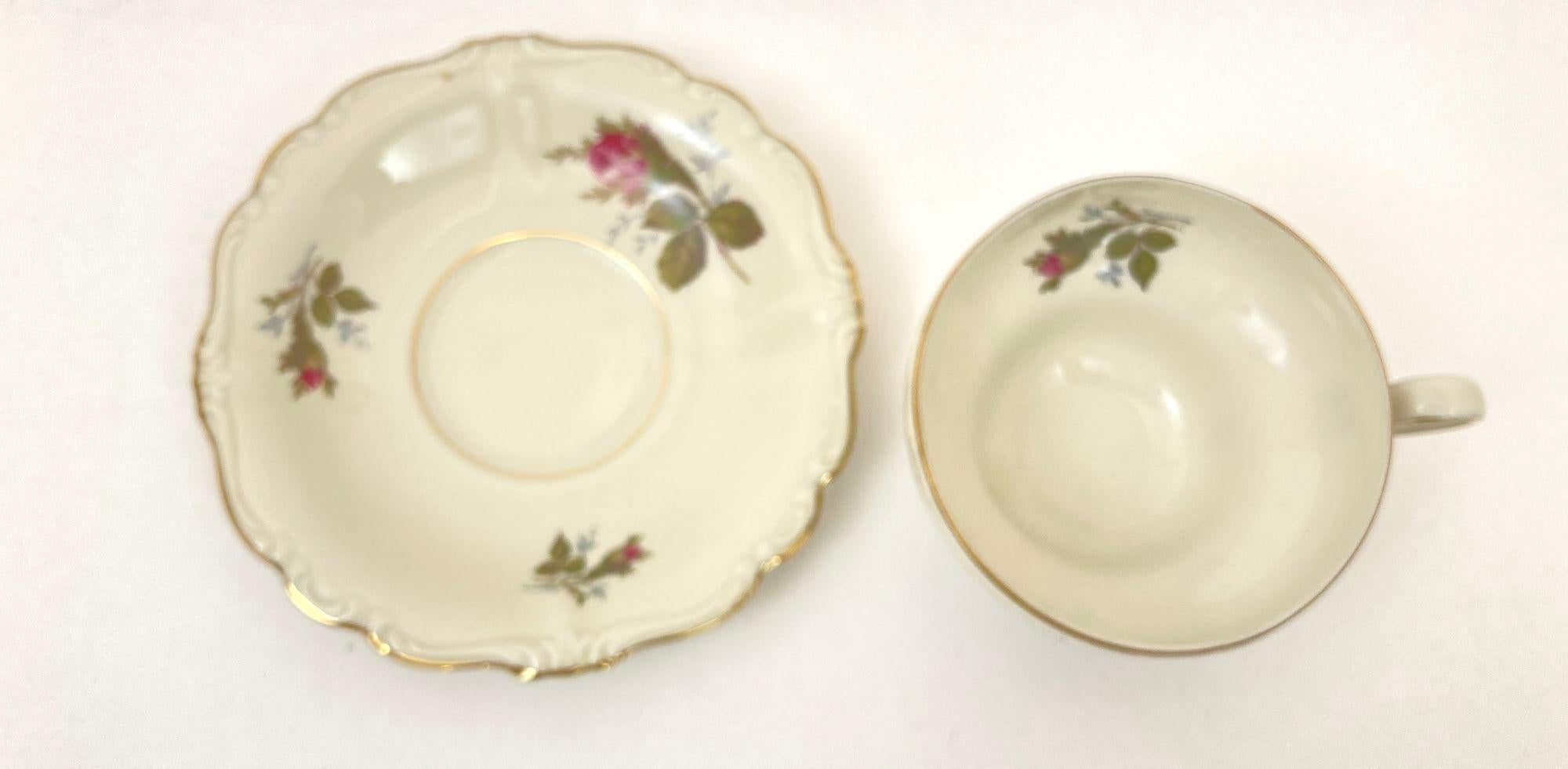 Juego de taza y platillo de pie Rosenthal Rosa musgo Pompadour Porcelana 1958 Pintado a mano en venta