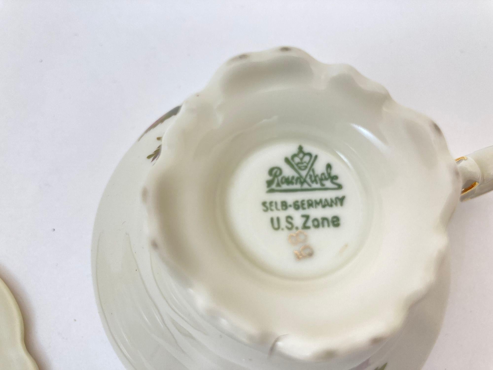 Juego de taza y platillo de pie Rosenthal Rosa musgo Pompadour Porcelana 1958 en venta 1