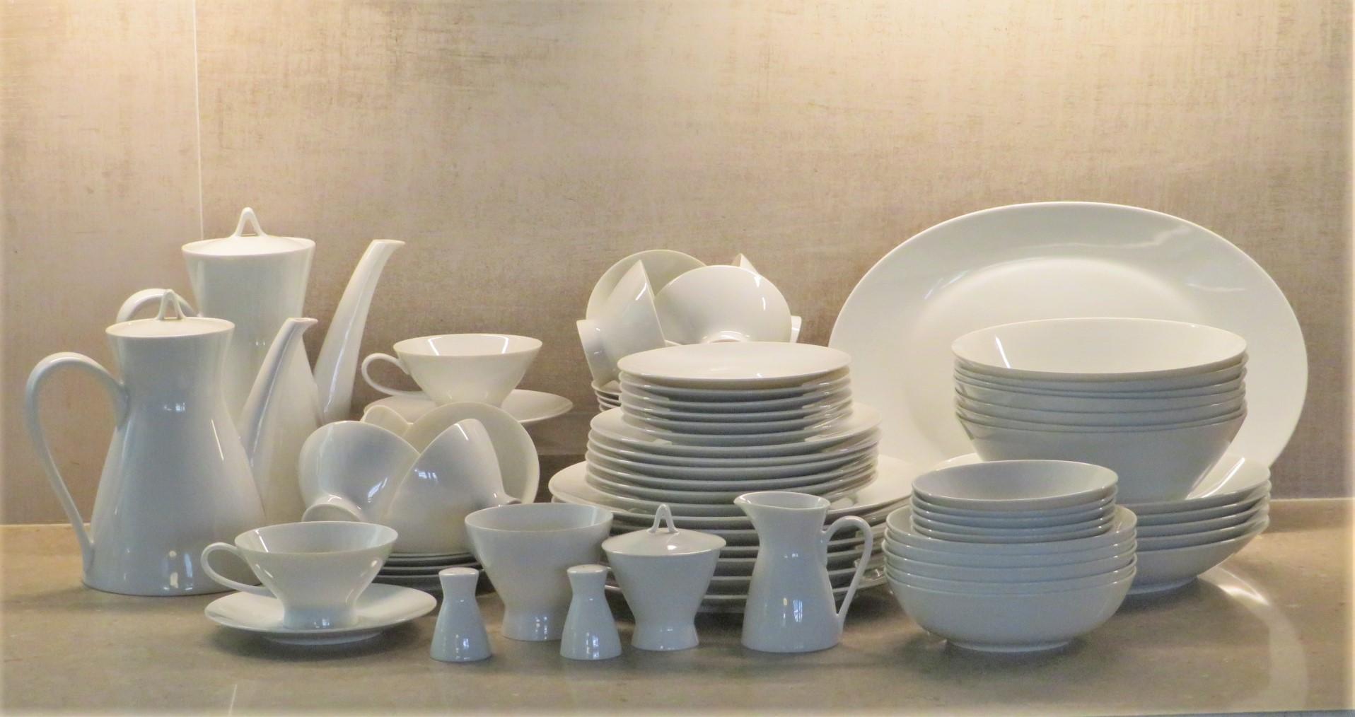 Here we have a 70 piece dinnerware set of the popular Form 2000 in minimalist white from Rosenthal Porcelain that was designed in 1954 by Raymond Loewy for the newly created Studio-Line division.  All 70 pcs. are in very good condition just with