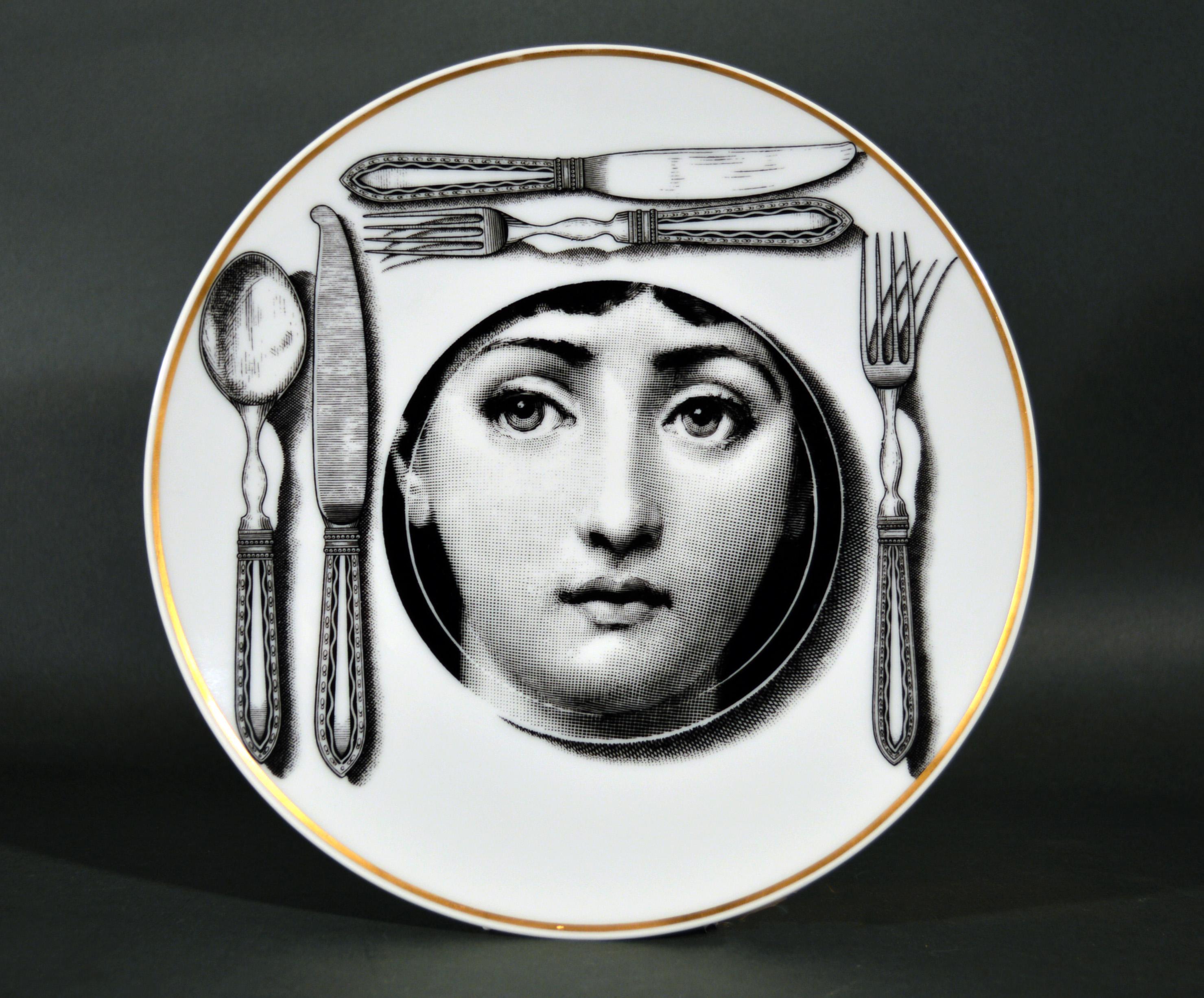 Porcelain Rosenthal Fornasetti Set of Six Plates, Themes and Variations