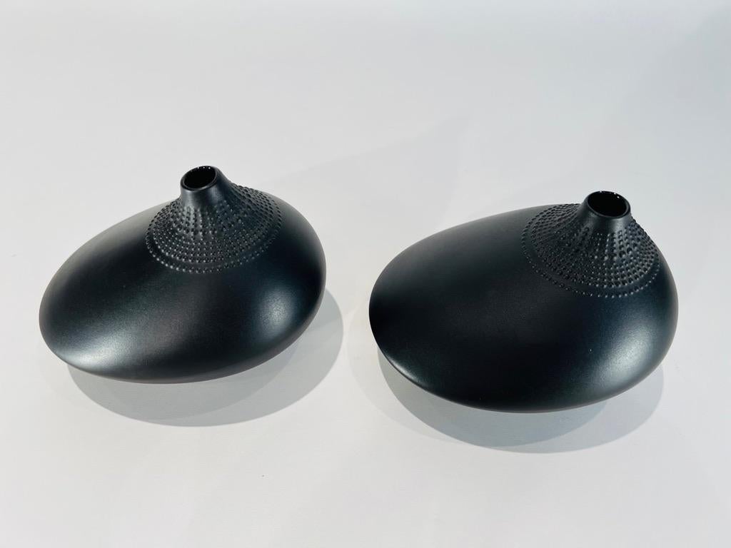 German Tapio Wirkkala Rosenthal germany black pair circa 1950 porcelain vases. For Sale