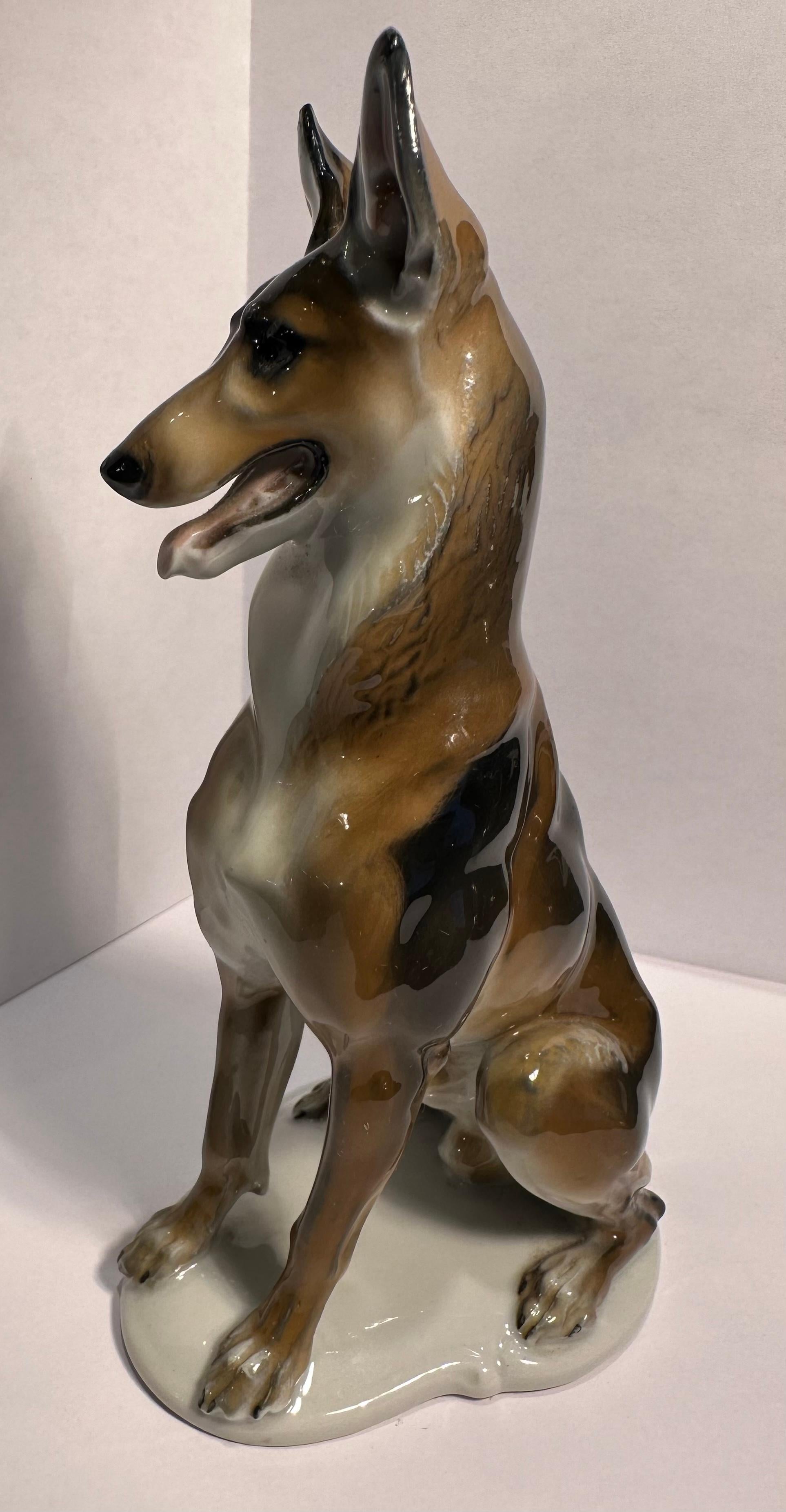Allemand  Rosenthal Germany German Shepherd Porcelain Dog Figurine Artist Theodor Karner en vente