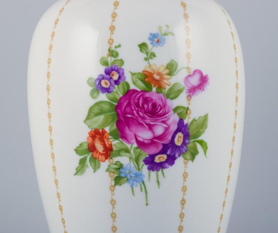 Porcelain Rosenthal, Germany, large porcelain lidded jar hand-painted with flower bouquets For Sale