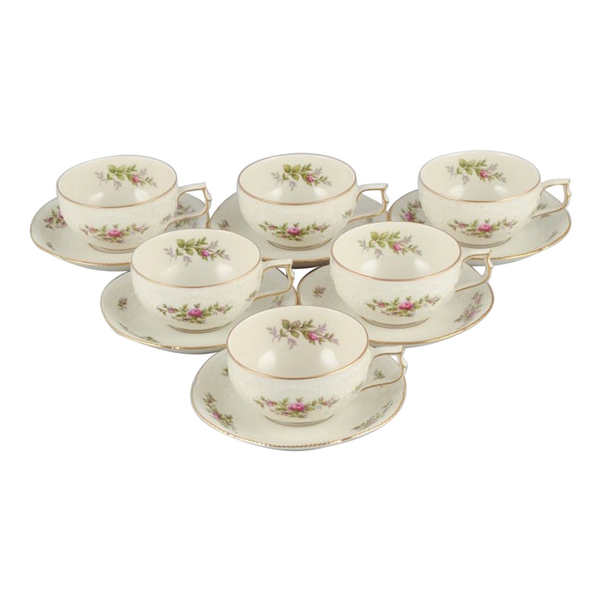 Rosenthal, Germania, "Sanssouci", Sei tazze da tè color crema con piattini