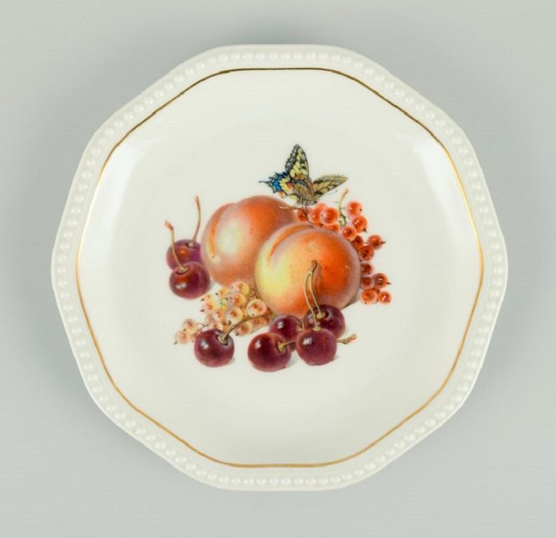 Hand-Painted Rosenthal, Germany, Six Plates Hand Painted with Fruits and Butterflies For Sale