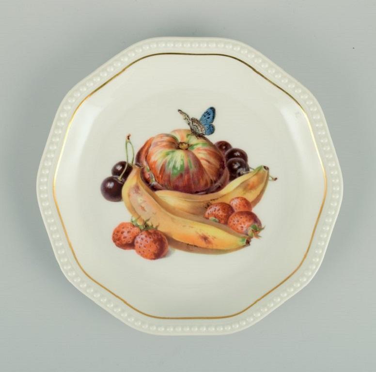 Hand-Painted Rosenthal, Germany, Six Plates Hand Painted with Fruits and Butterflies For Sale