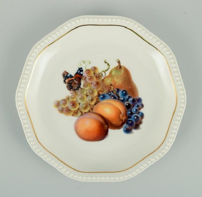 Rosenthal, Germany, Six Plates Hand Painted with Fruits and Butterflies