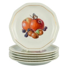 Rosenthal, Deutschland, sechs Tafeln, handbemalt mit Früchten und Schmetterlingen