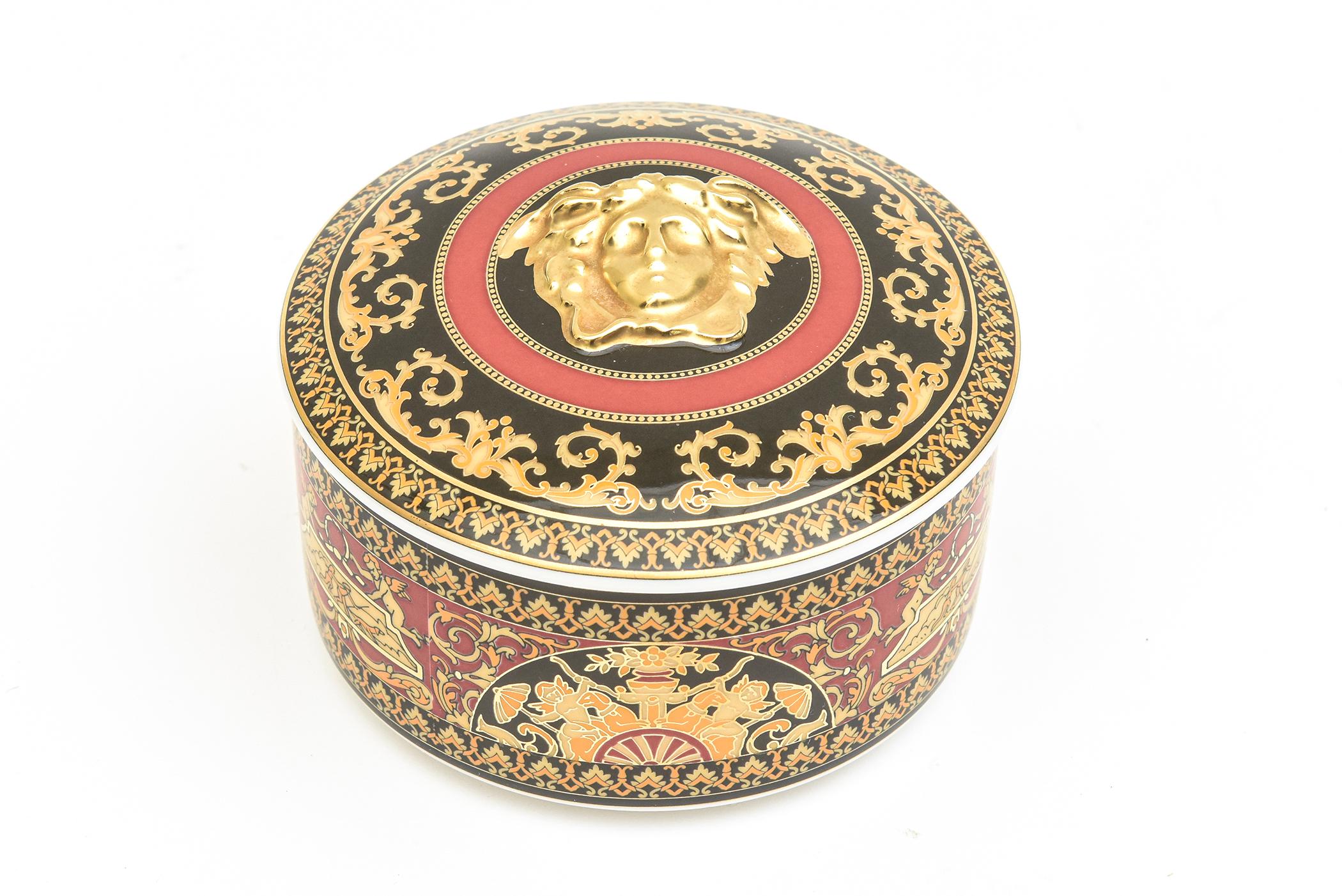Rosenthal Germany Versace Porcelain Black, Red, White, Gold Medusa 2 Part Box For Sale 4