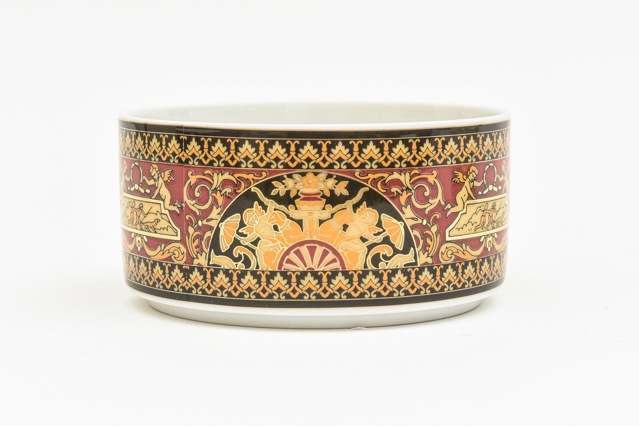 Contemporary Rosenthal Germany Versace Porcelain Black, Red, White, Gold Medusa 2 Part Box For Sale