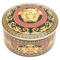 Rosenthal Deutschland Versace Porzellan Schwarz, Rot, Weiß, Gold Medusa 2 Teil Box