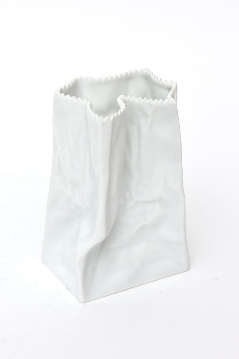 Rosenthal Glazed Porcelain Crushed Paper Bag Vase Sculpture at 1stDibs