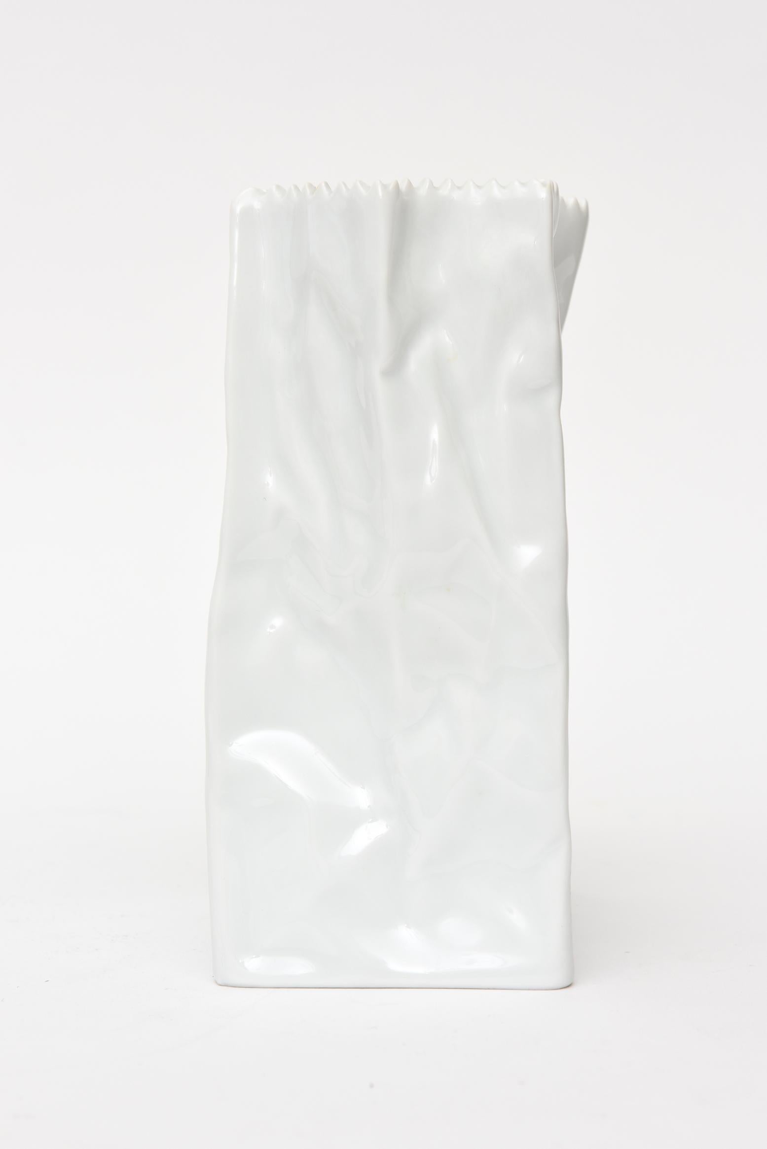 Organic Modern Rosenthal Glazed Porcelain Crushed Paper Bag Vase Sculpture
