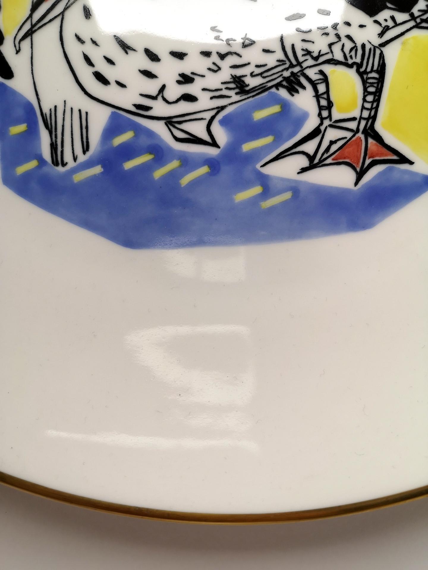 German Rosenthal Hand Painted Plate with Two Cranes, 1960s For Sale