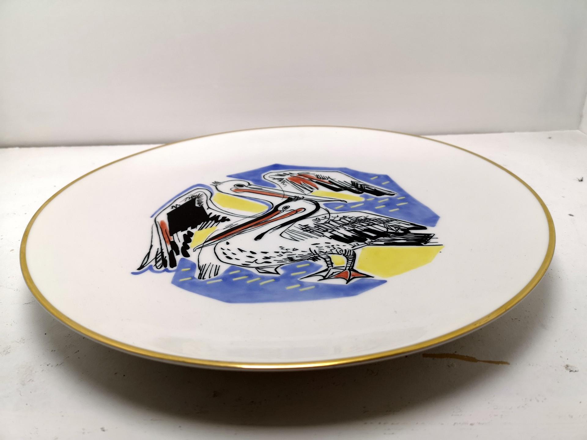 Hand-Painted Rosenthal Hand Painted Plate with Two Cranes, 1960s For Sale