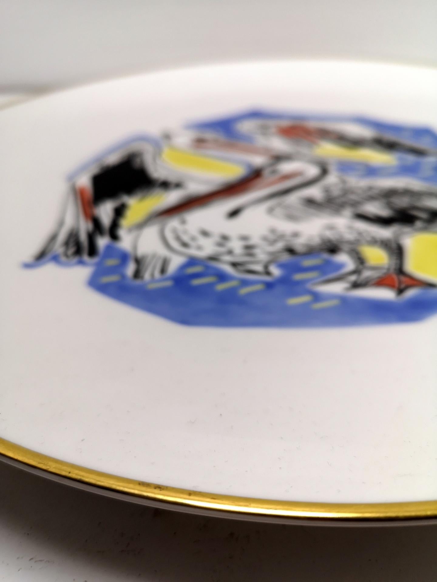 Rosenthal Hand Painted Plate with Two Cranes, 1960s In Good Condition For Sale In Budapest, HU