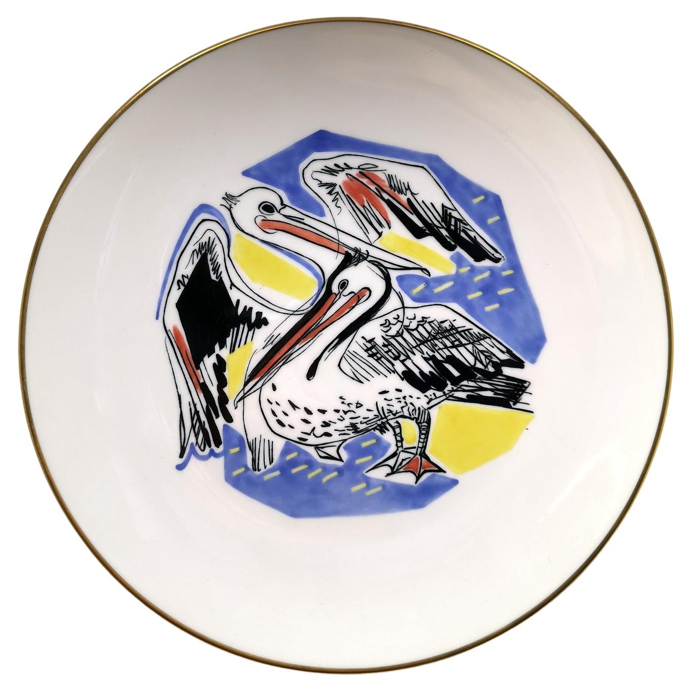 Rosenthal Hand Painted Plate with Two Cranes, 1960s For Sale