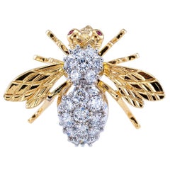 Vintage Rosenthal Honeybee Brooch Diamond Ruby Gold