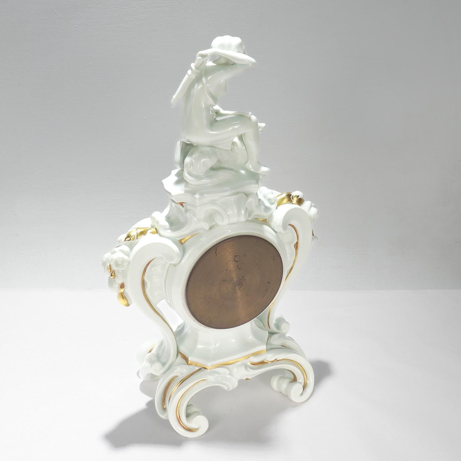 Rosenthal Jugendstil Porcelain Clock with the Goddess Diana (Artemis) the Hunter For Sale 4