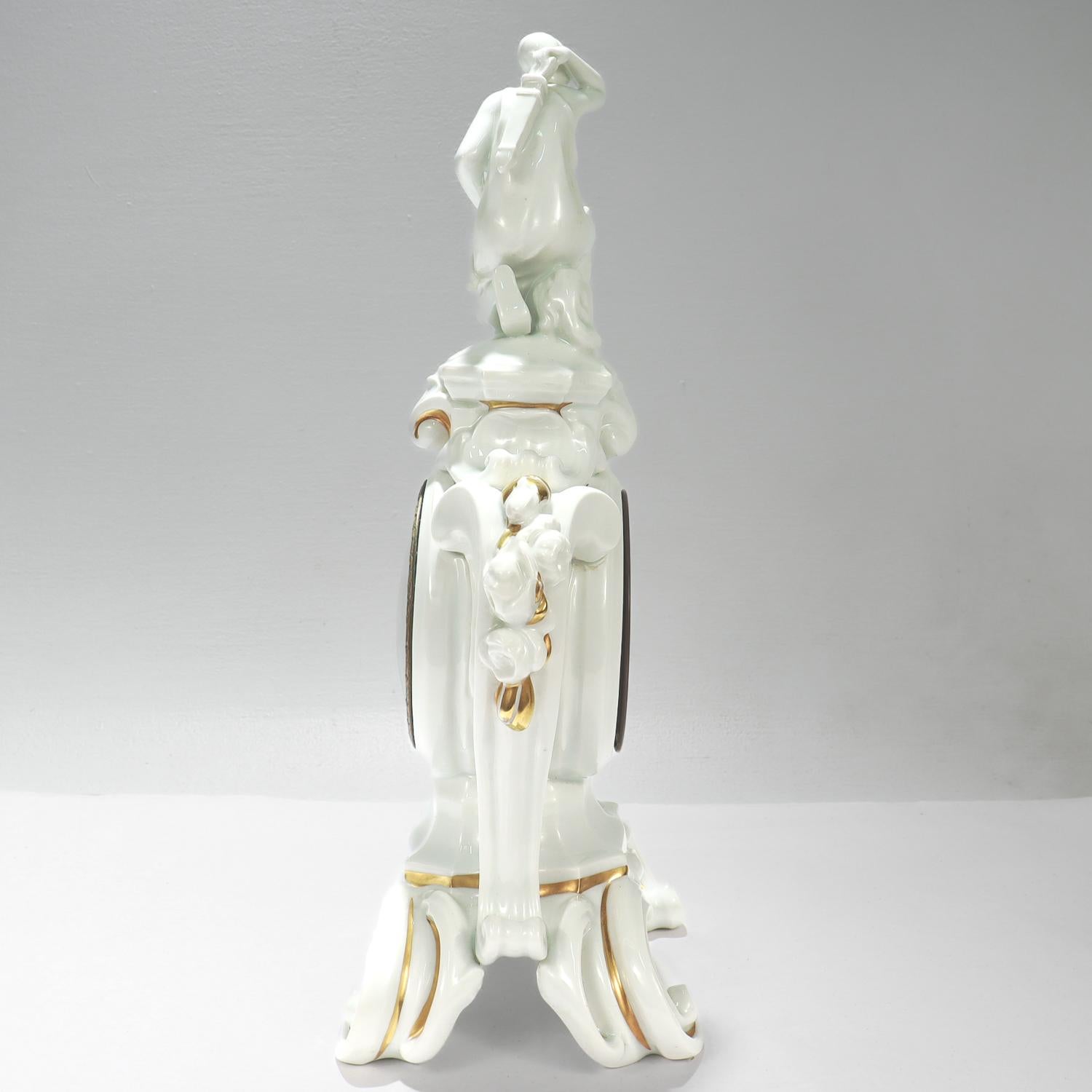 German Rosenthal Jugendstil Porcelain Clock with the Goddess Diana (Artemis) the Hunter For Sale