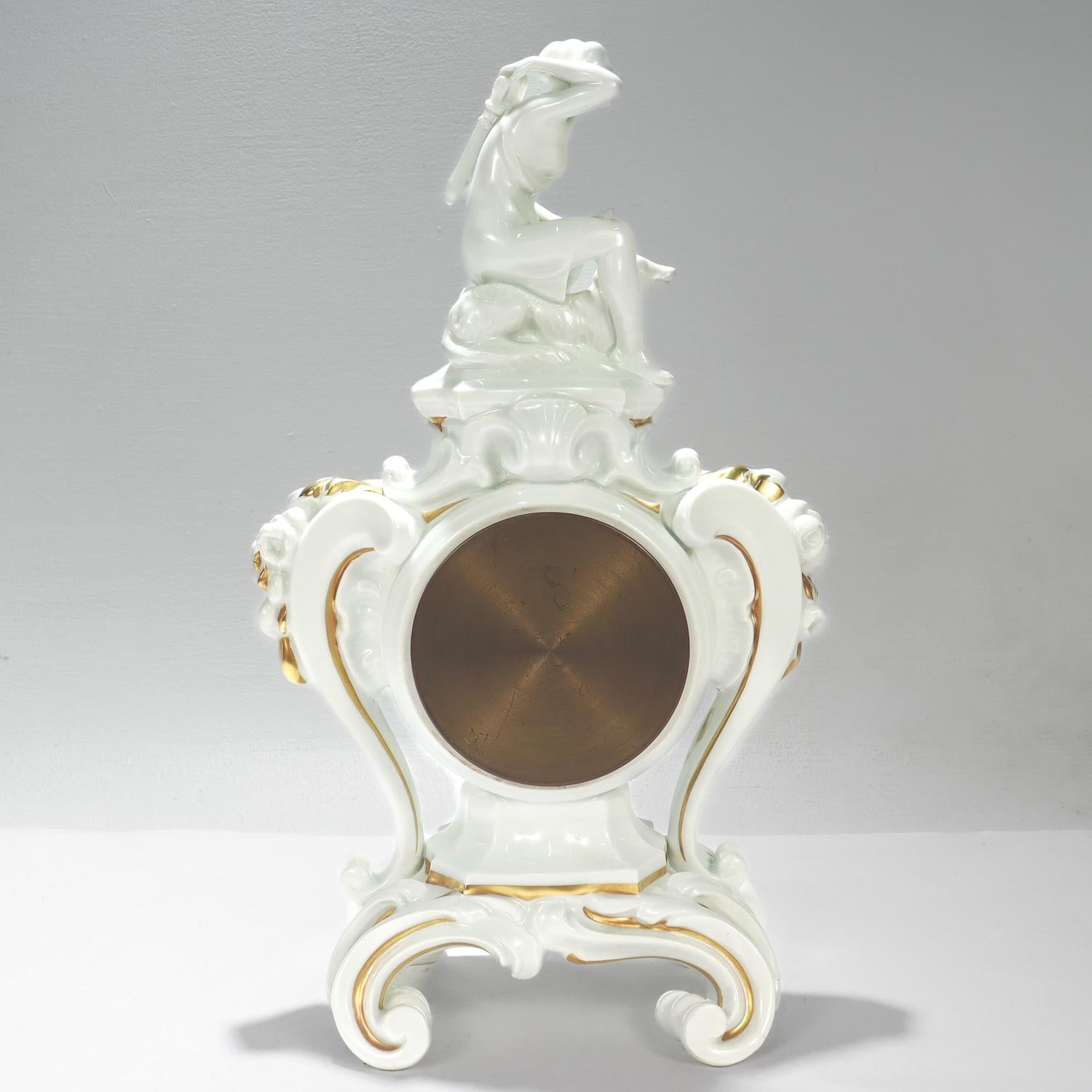 Gilt Rosenthal Jugendstil Porcelain Clock with the Goddess Diana (Artemis) the Hunter For Sale