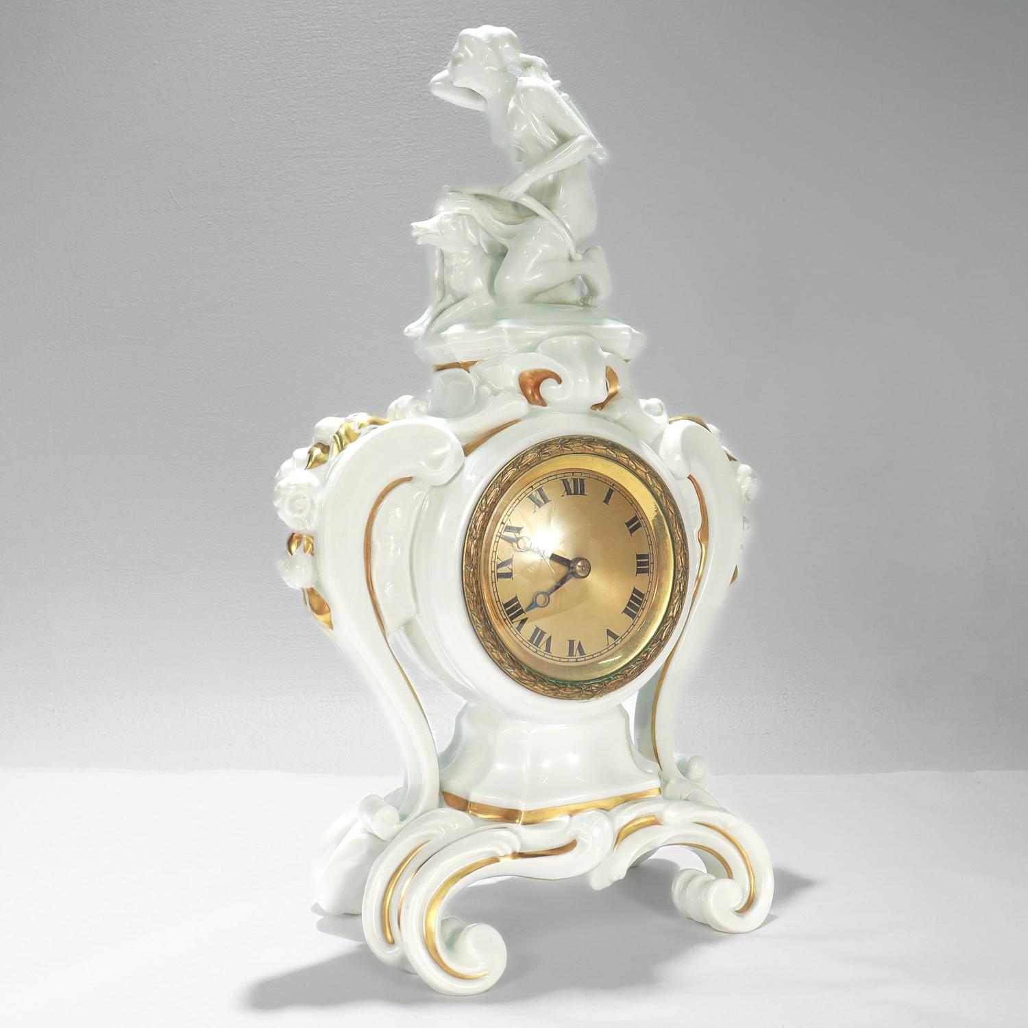 Rosenthal Jugendstil Porcelain Clock with the Goddess Diana (Artemis) the Hunter In Fair Condition For Sale In Philadelphia, PA