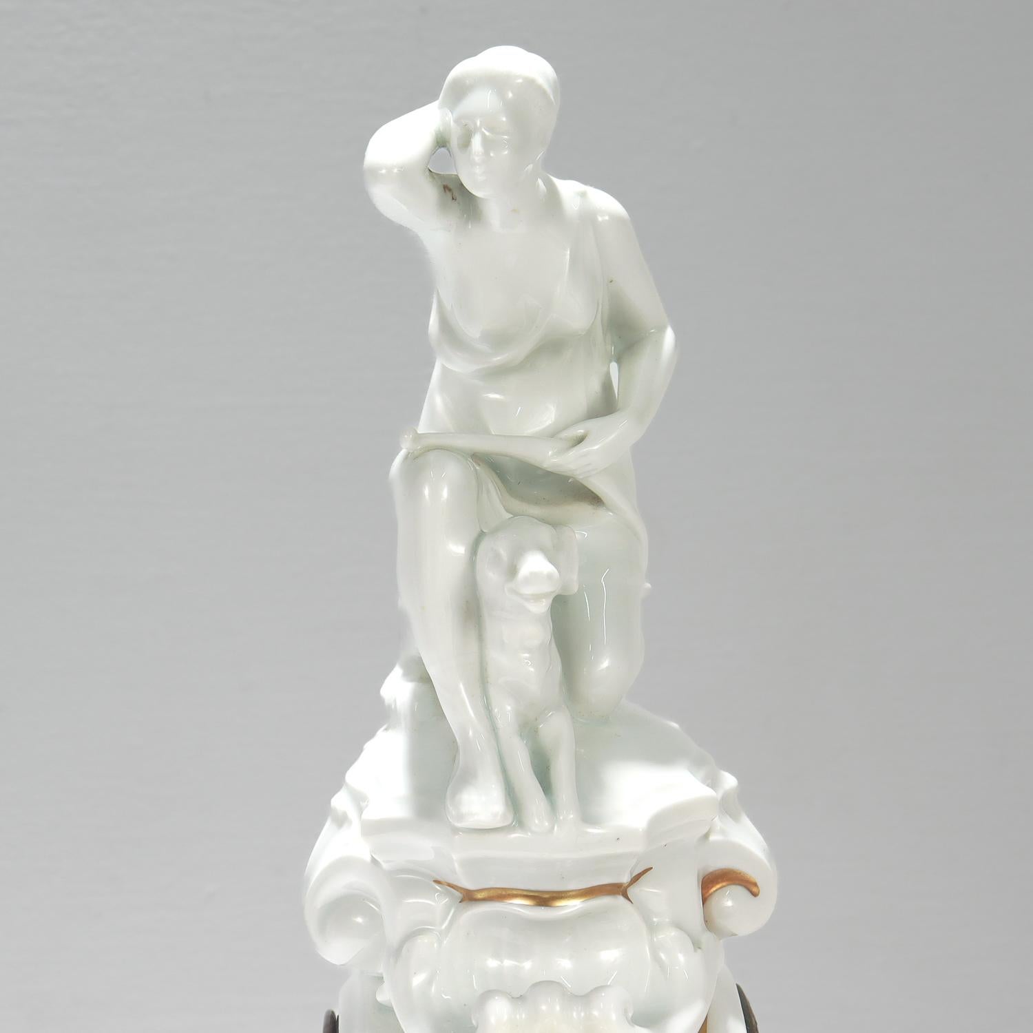 20th Century Rosenthal Jugendstil Porcelain Clock with the Goddess Diana (Artemis) the Hunter For Sale