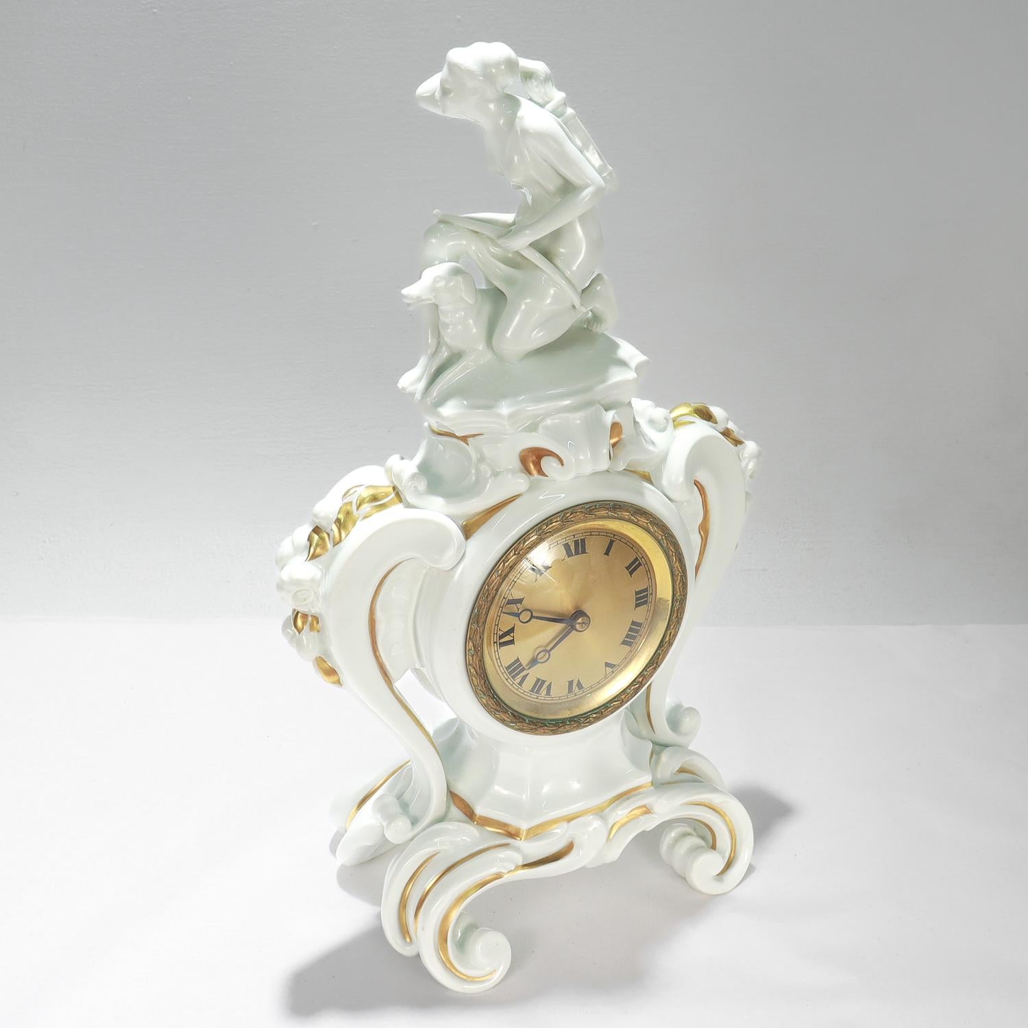 Rosenthal Jugendstil Porcelain Clock with the Goddess Diana (Artemis) the Hunter For Sale 3
