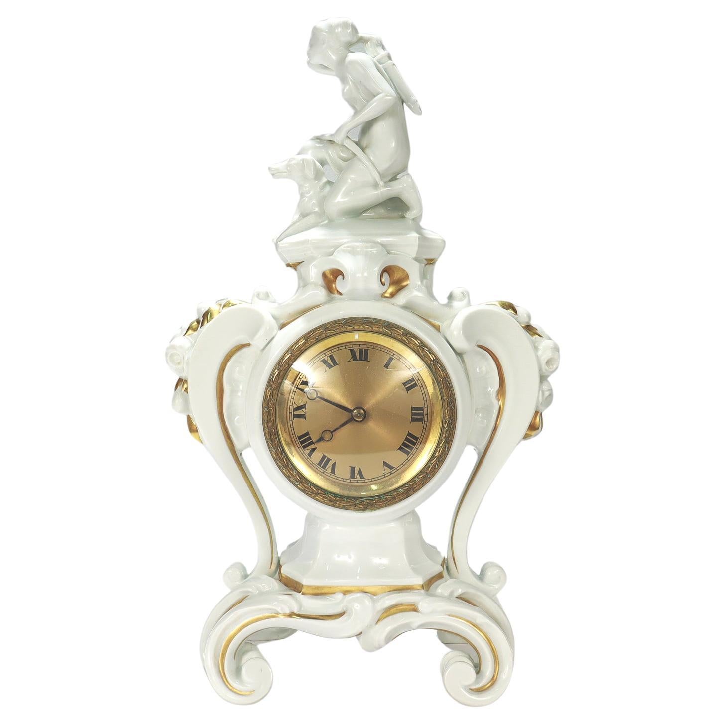 Rosenthal Jugendstil Porcelain Clock with the Goddess Diana (Artemis) the Hunter For Sale
