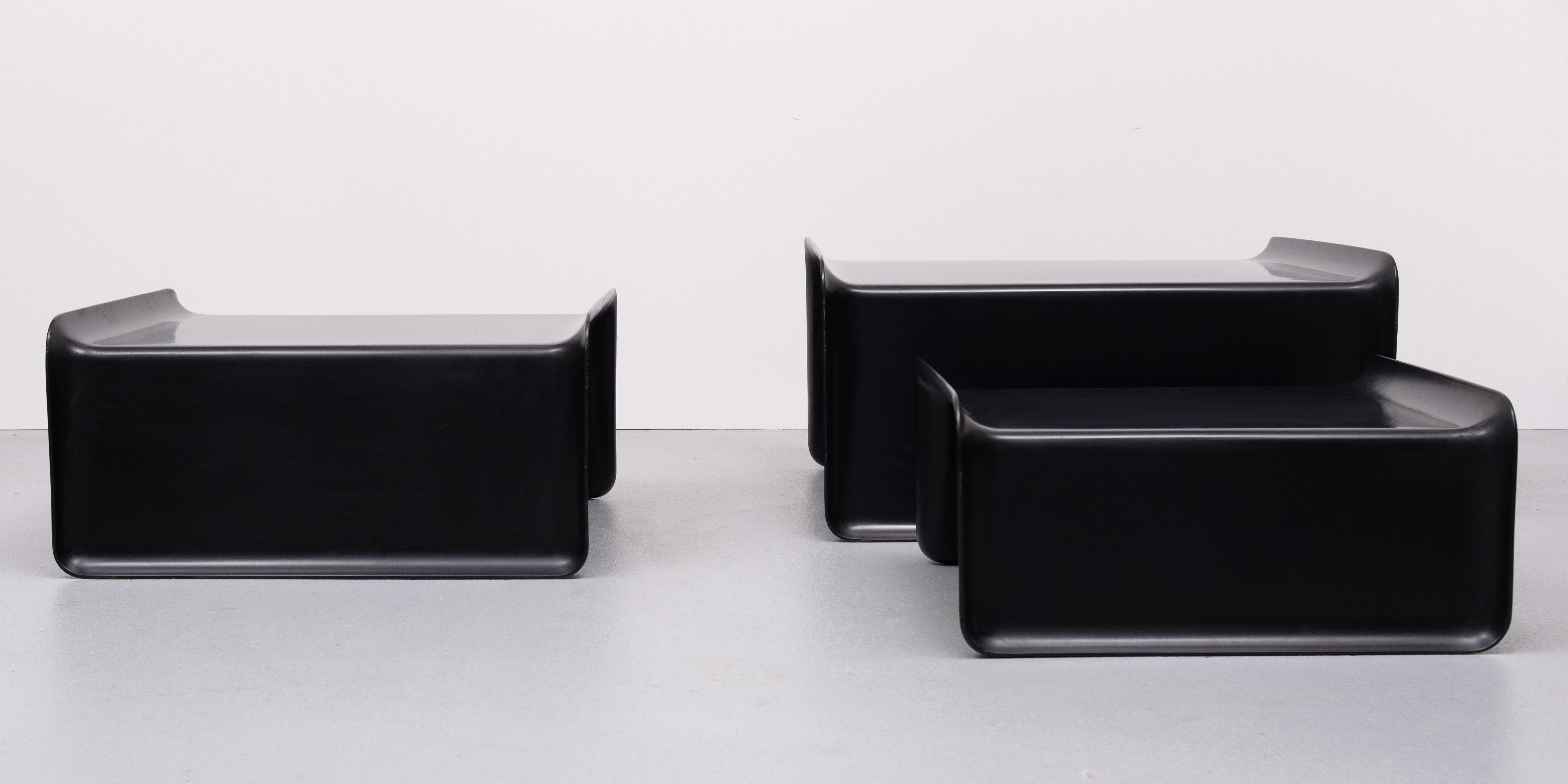 Rosenthal Large Black Fiberglass nesting tables  1970s Germany For Sale 7