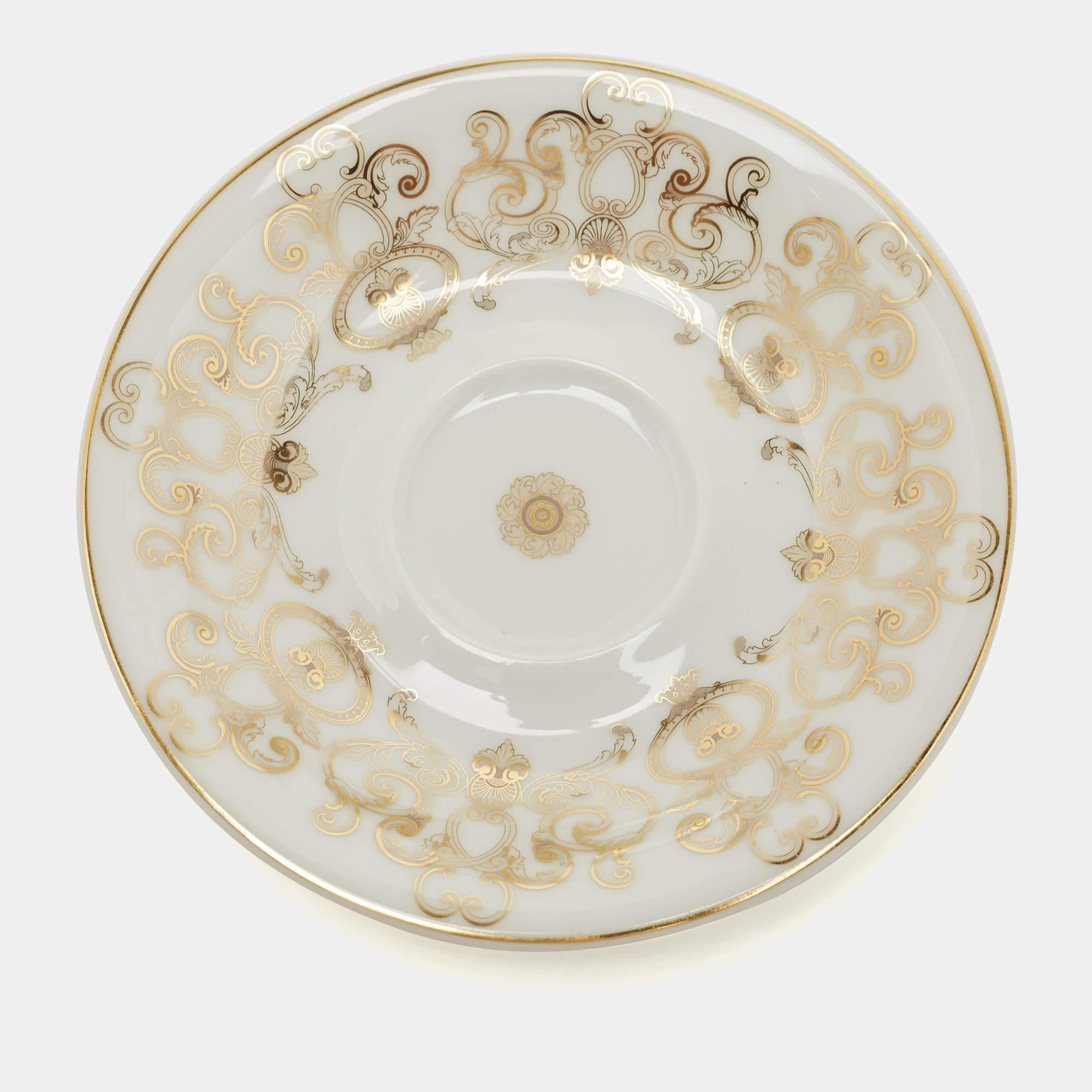 Rosenthal Meets Versace Gold/White Medusa Gala Espresso Cup and Saucer Set Of 6 1
