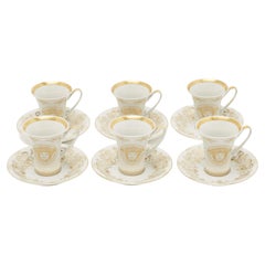 Rosenthal Meets Versace Gold/White Medusa Gala Espresso Cup and Saucer Set Of 6