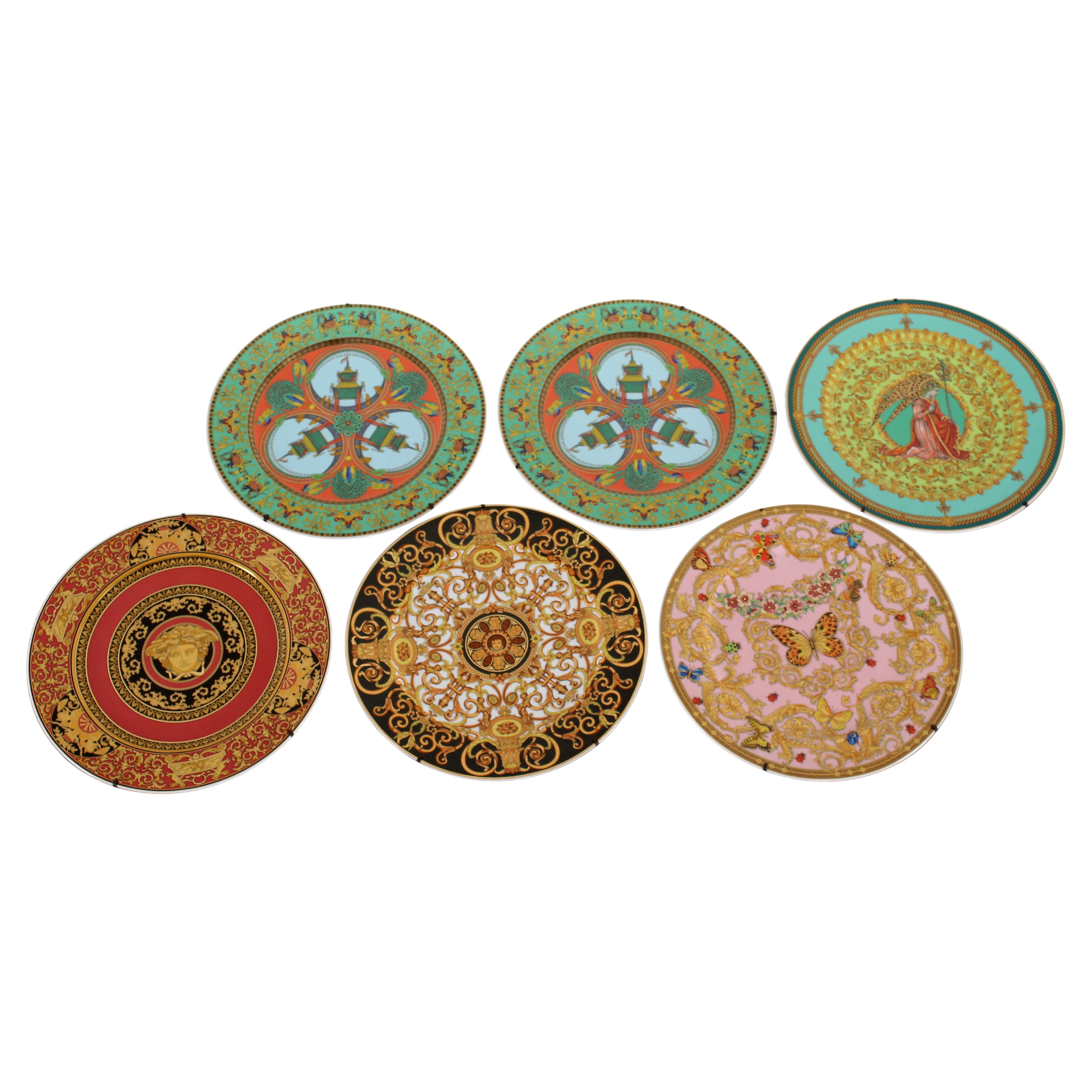 "Rosenthal meets Versace" Set of Six Decorative Porcelain Plates 90s Germany For Sale