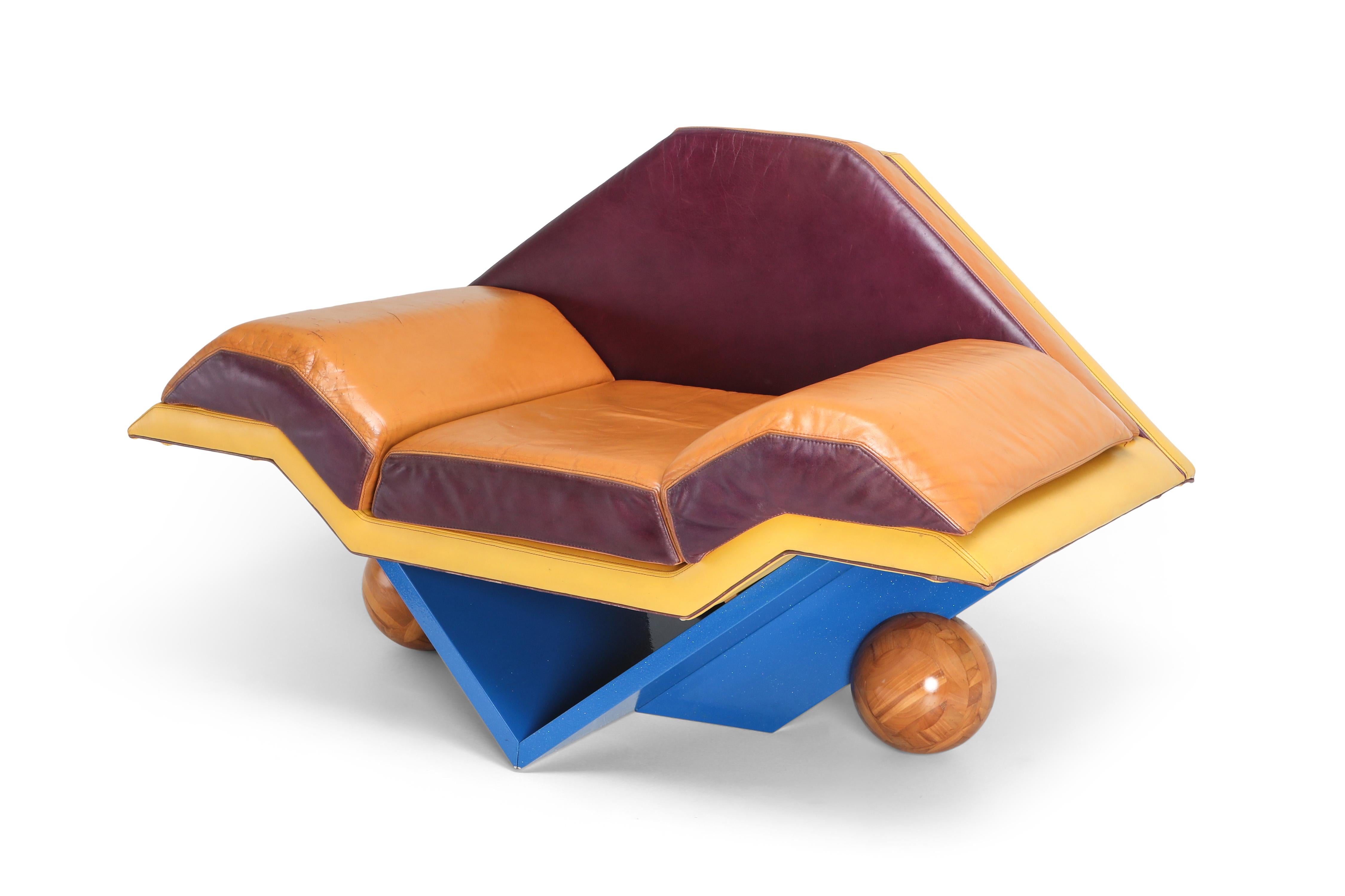 Post-Modern Postmodern Rosenthal Multicoloured Diamond Shaped Club Chair, 1980s For Sale