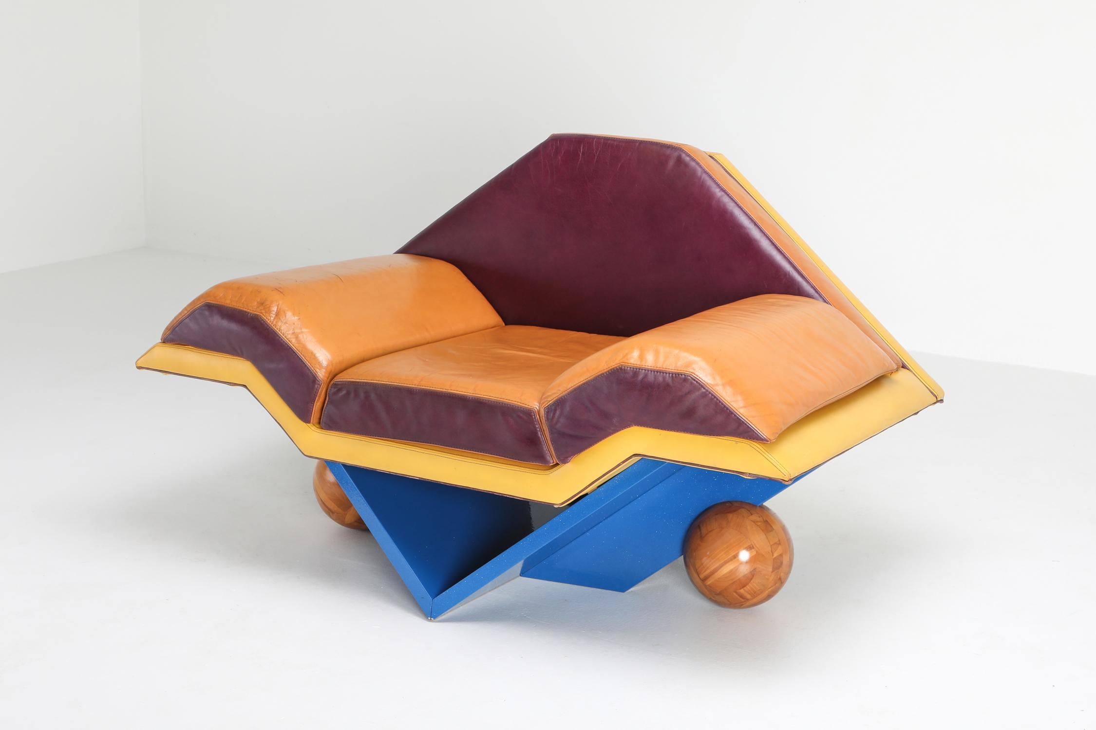 German Postmodern Rosenthal Multicoloured Diamond Shaped Club Chair, 1980s For Sale
