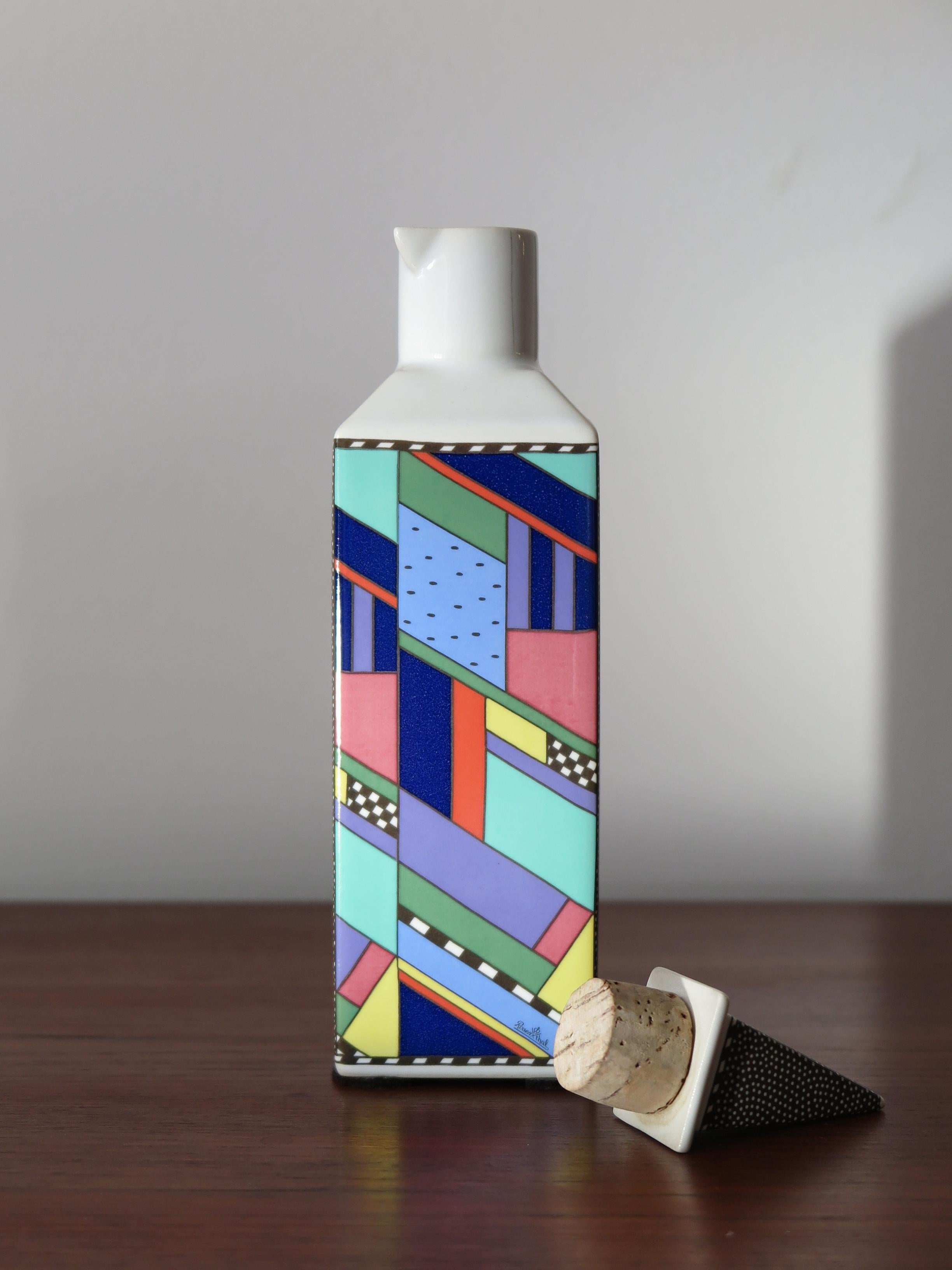 German Rosenthal Mid-Century Modern Design Multi-Color Porcelain Bottle Vase, 1960s For Sale