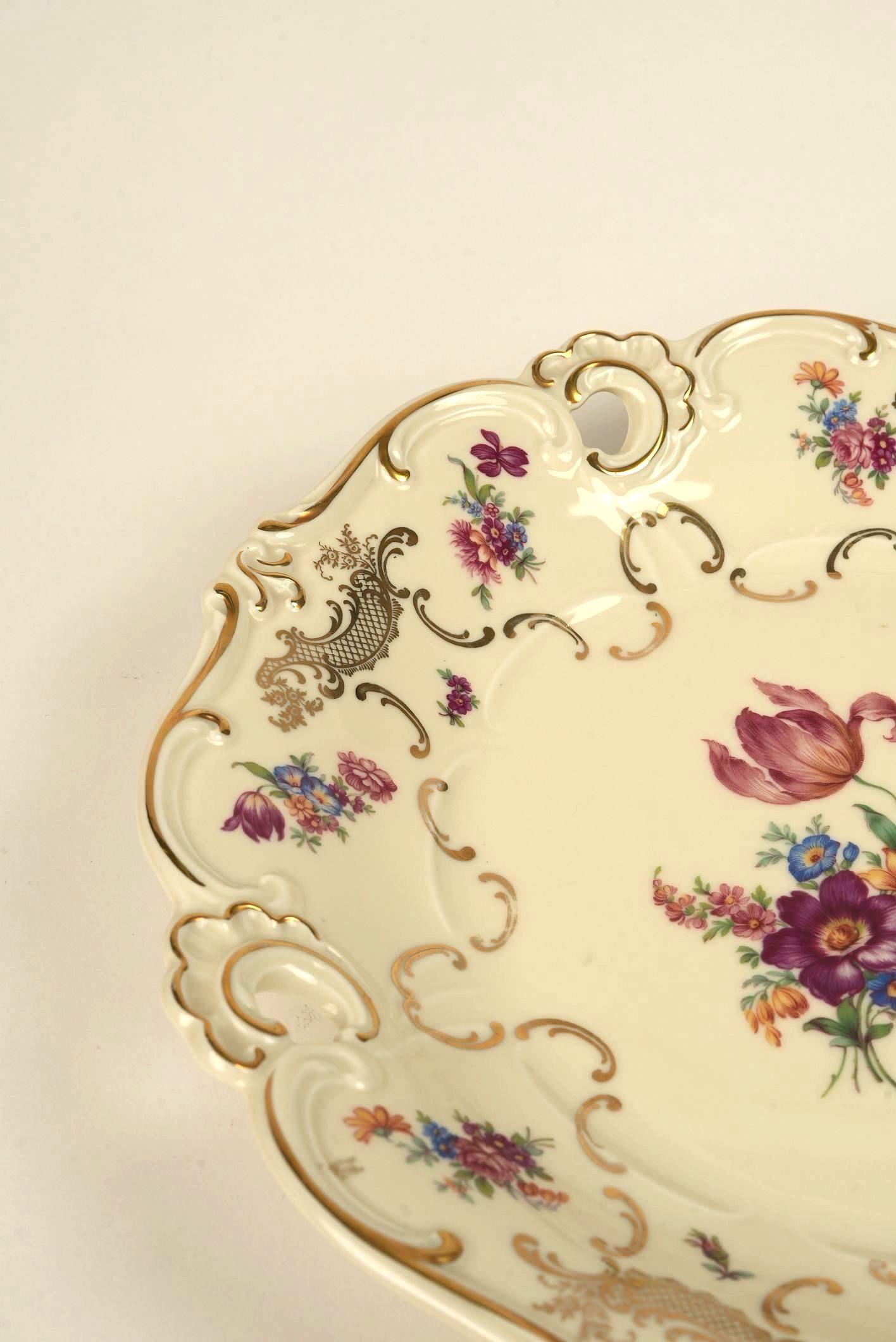 Rosenthal Plat en porcelaine Molière avec détails floraux et dorés Excellent état - En vente à Worcester Park, GB