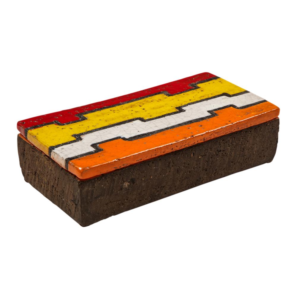 Bitossi-Schachtel, Keramik, geometrisch, rot, gelb, weiß und orange, signiert (Moderne der Mitte des Jahrhunderts) im Angebot