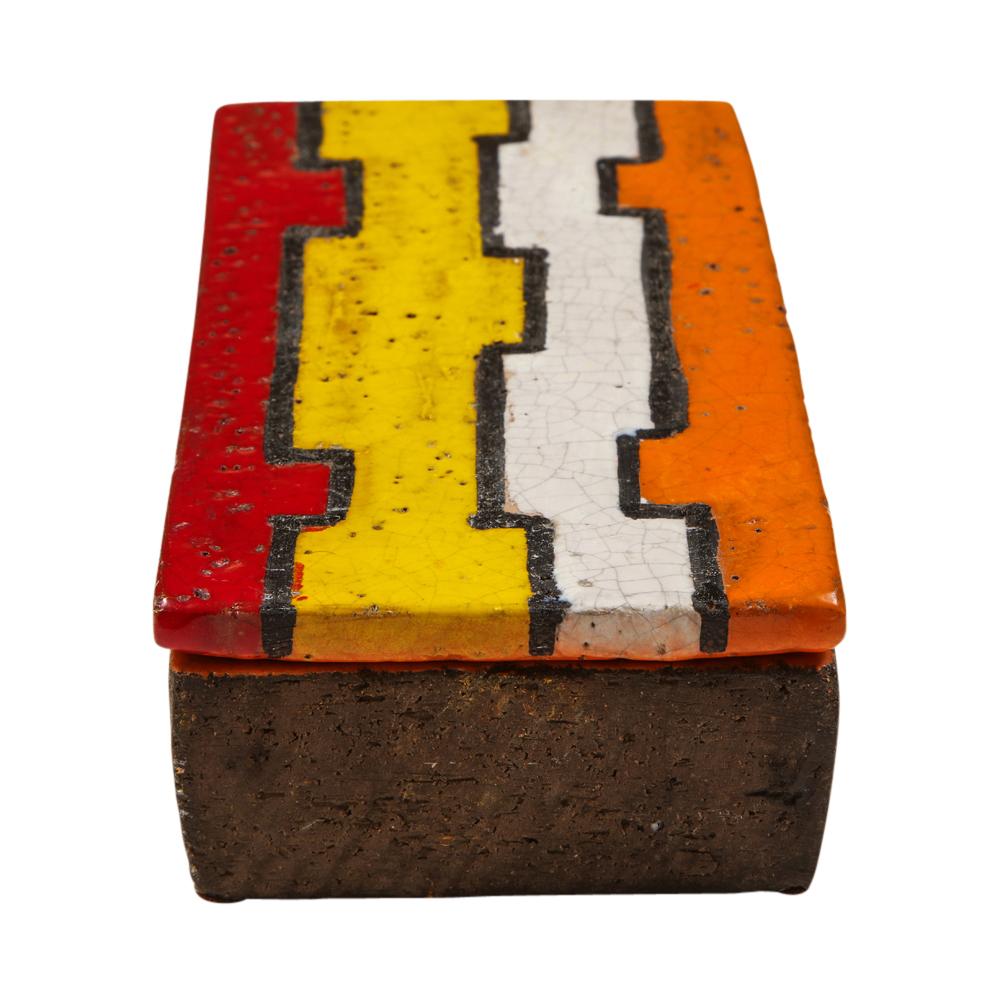 Bitossi-Schachtel, Keramik, geometrisch, rot, gelb, weiß und orange, signiert im Zustand „Gut“ im Angebot in New York, NY