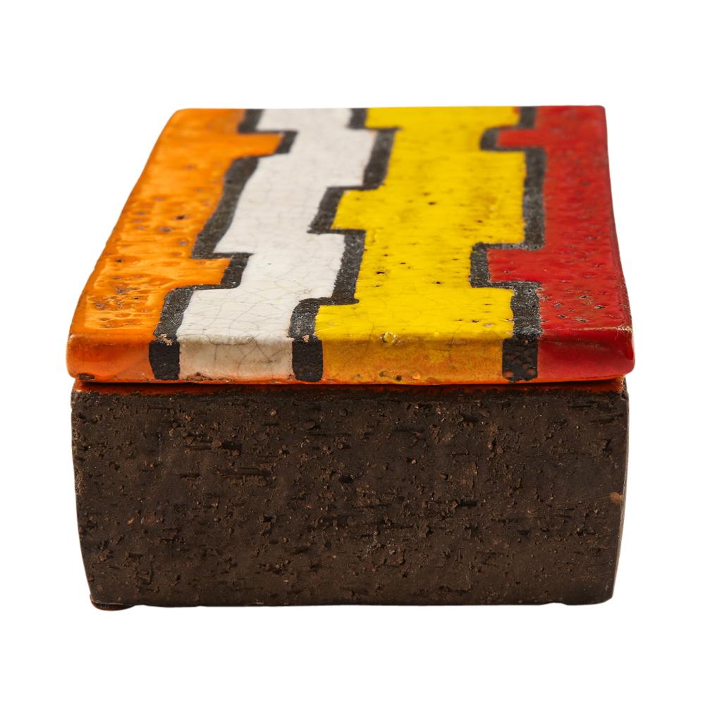 Bitossi-Schachtel, Keramik, geometrisch, rot, gelb, weiß und orange, signiert (Mitte des 20. Jahrhunderts) im Angebot