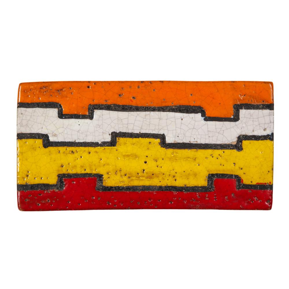 Bitossi-Schachtel, Keramik, geometrisch, rot, gelb, weiß und orange, signiert im Angebot 1