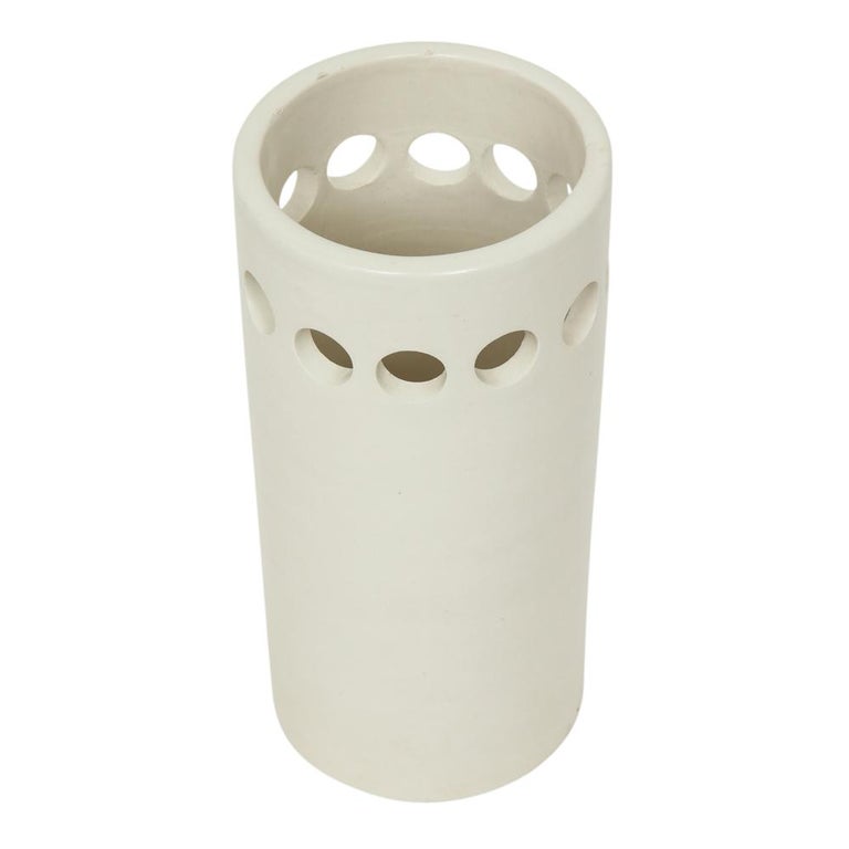 Italian Bitossi for Rosenthal Netter Vase, Ceramic, White, Perforated, Signed For Sale